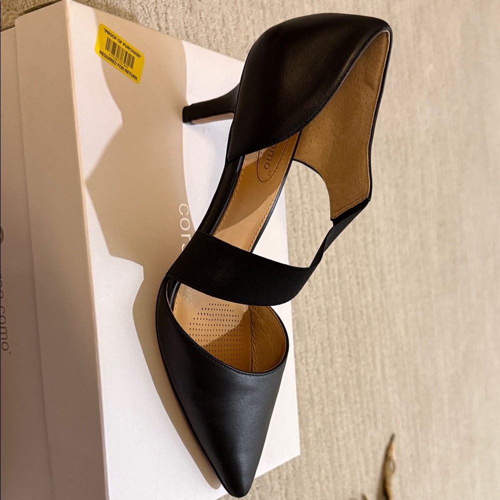 Corso Como Black Pointed Kitten Heel Pumps with Elastic Straps - Picture 6 of 9